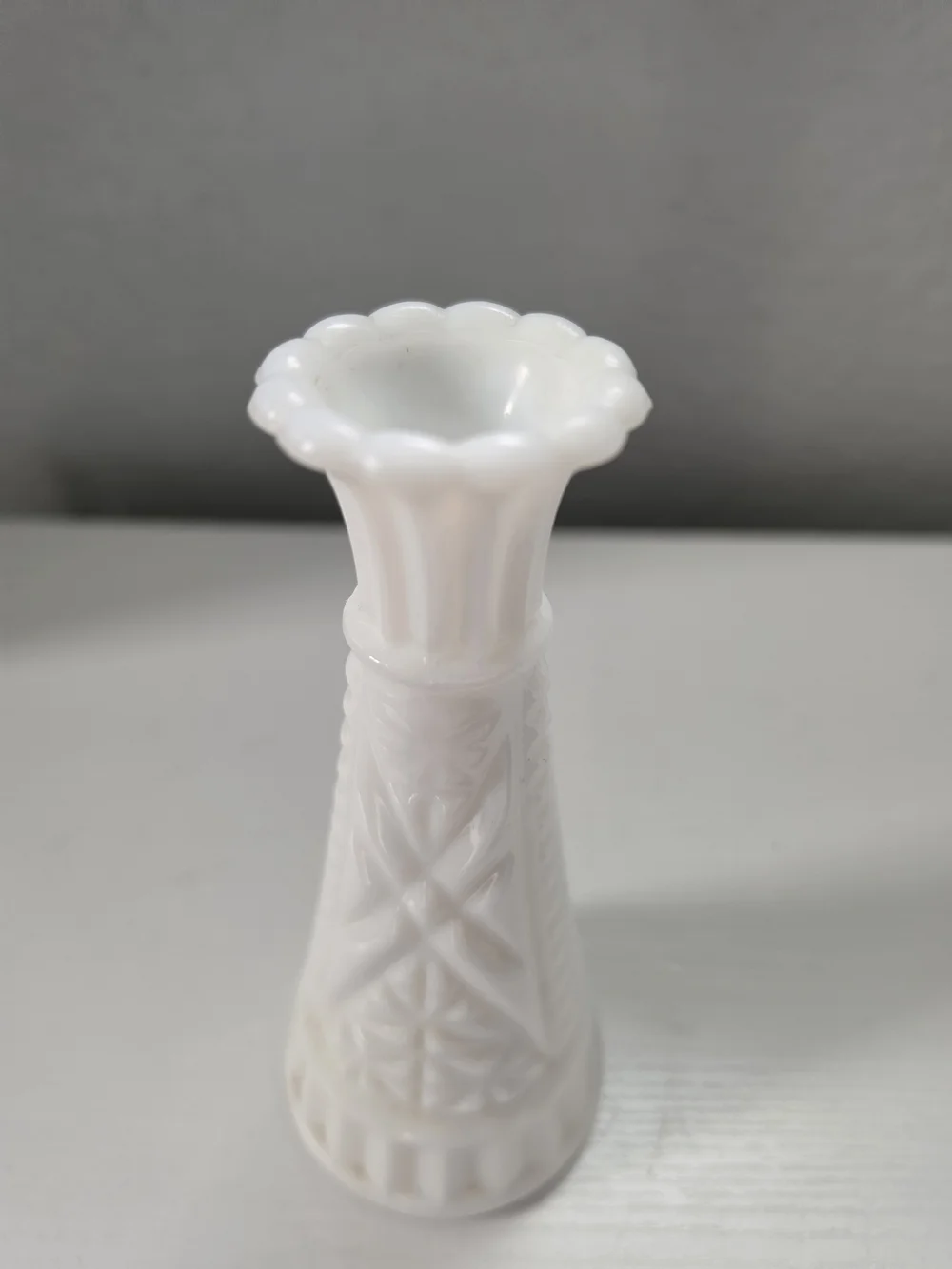 Anchor Hocking White Milk Glass Bud Vase with Scalloped Rim